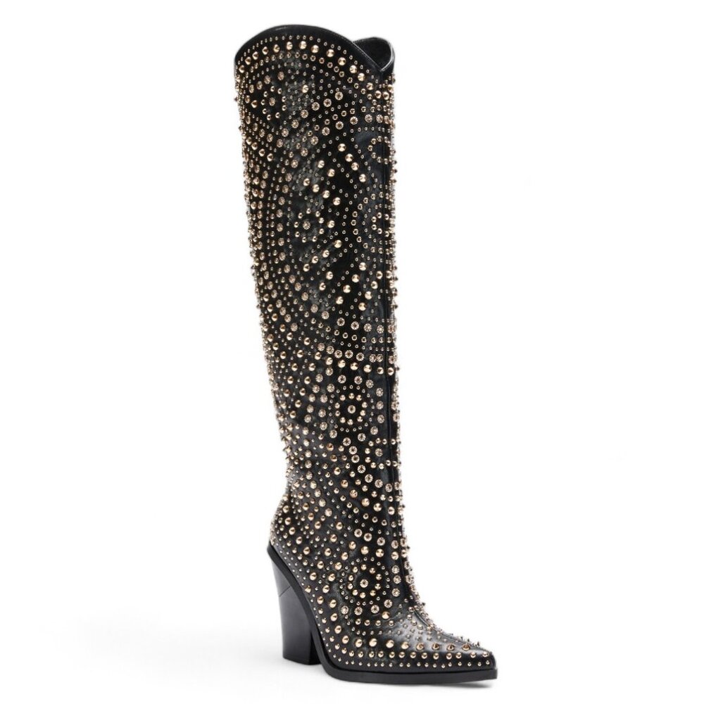 Studded Black Knee-High Boots